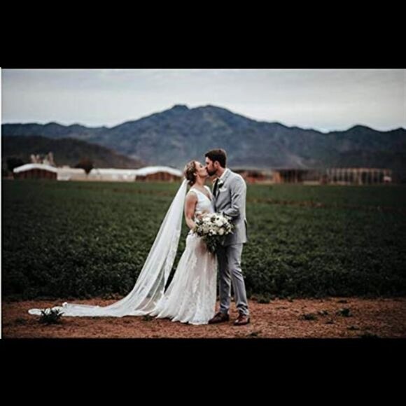 Gorgeous Wedding Lace Veil Floral Long Cathedral Veils with Comb 118" (Ivory) - Picture 3 of 7